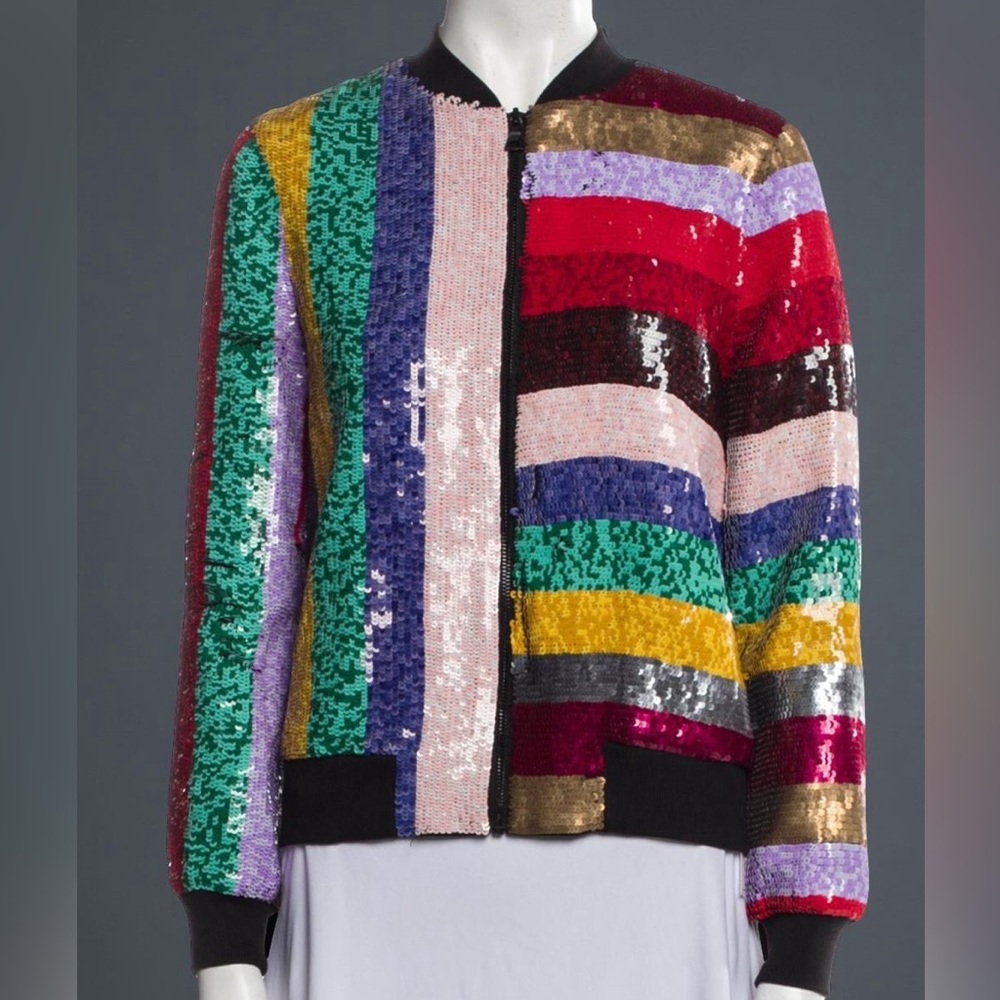 Alice + Olivia Women's Sequence Striped Multi Color Jacket Size Small - Picture 2 of 6